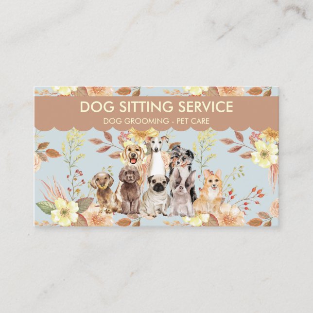 Tarjeta De Visita Flores de Primavera Acuarela Perros (Anverso)