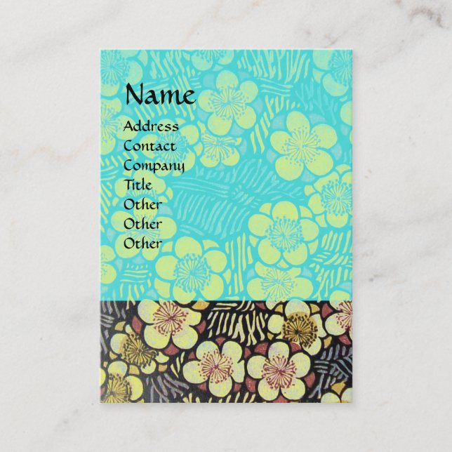 TARJETA DE VISITA FLORES DE PRIMAVERA AZUL AZUL NEGRO DE HAIKU / FLO (Anverso)