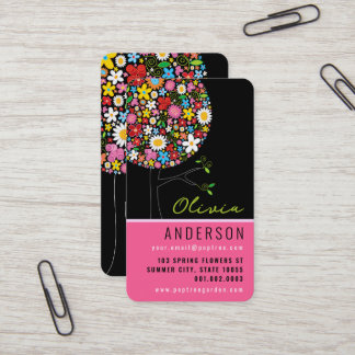 Tarjeta De Visita Flores de primavera coloridas árbol pop Whimsical 