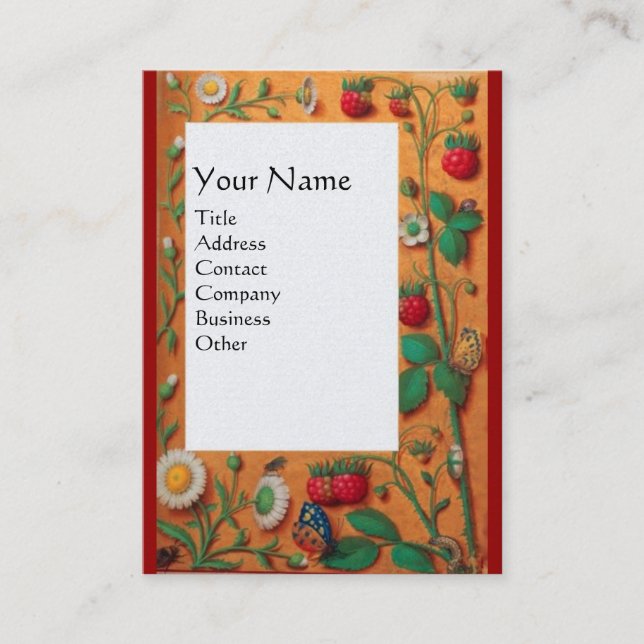 TARJETA DE VISITA FLORES DE PRIMAVERA, FRESAS Y MARIPOSAS (Anverso)