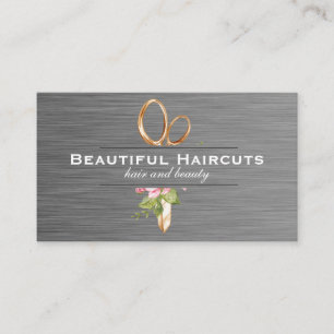 Tarjeta De Visita Flores de tijeras de oro   Hair Stylist