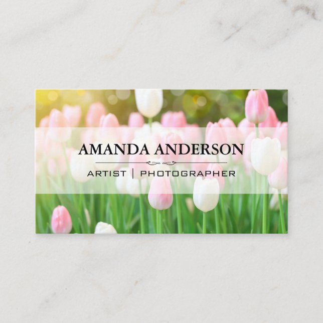 Tarjeta De Visita Flores de tulipanes rosas | Fotógrafo | Artista (Anverso)