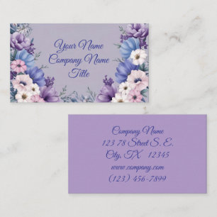 Tarjeta De Visita Flores Delicadas de verano azules, blancas, rosada