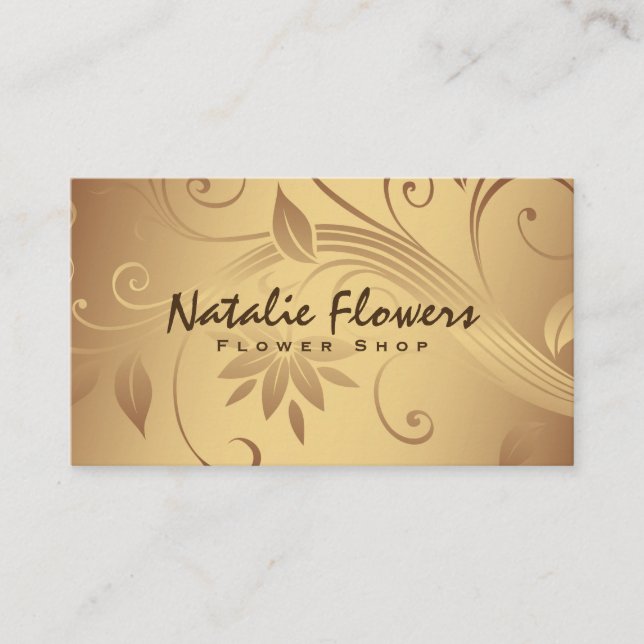 Tarjeta De Visita Flores | Dorado (Anverso)