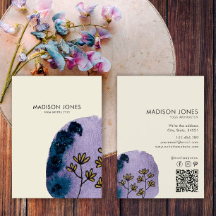 Tarjeta De Visita Flores Elegantes Abstractas de Acuarela Moradas y