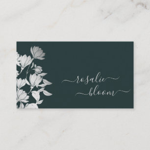 Tarjeta De Visita Flores Elegantes Patrón floral simple Verde oscuro