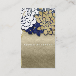 Tarjeta De Visita Flores en frasco de Mason Rústico Azul Dorado Flor