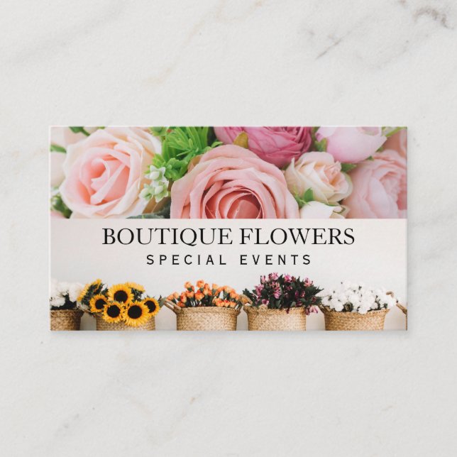 Tarjeta De Visita Flores en ollas | Hermosos Rosas (Anverso)
