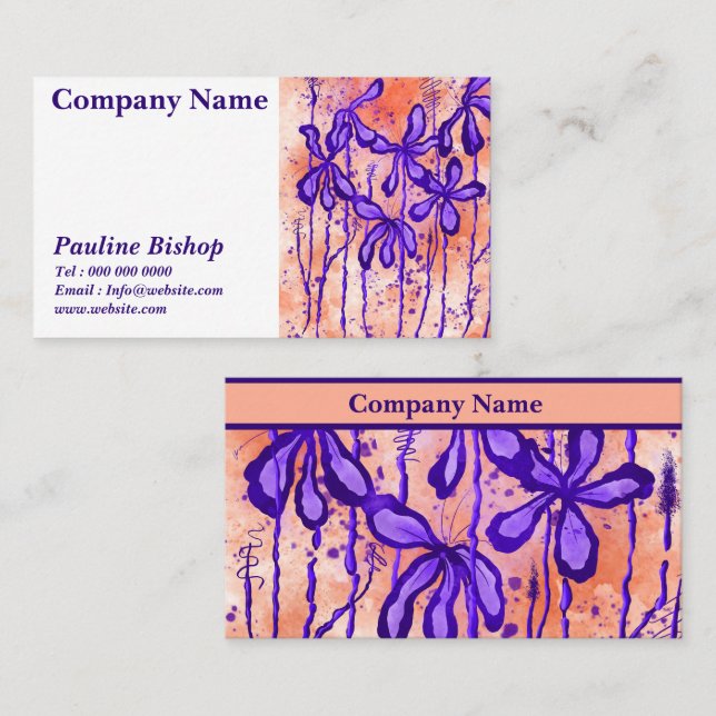 Tarjeta De Visita Flores entintadas naranja morado (Anverso / Reverso)