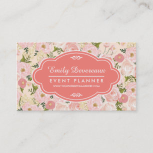 Tarjeta De Visita Flores femeninas del melocotón coralino floral de