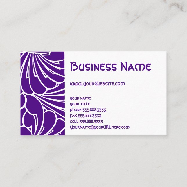 Tarjeta De Visita Flores florales de Art Nouveau Moda Patrón morado (Anverso)