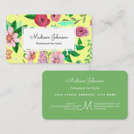 Tarjeta De Visita Flores Florales | Personalizado de monograma | Tar