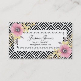 Tarjeta De Visita Flores florales rosados de la primavera de Chevron