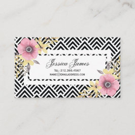Tarjeta De Visita Flores florales rosados de la primavera de Chevron