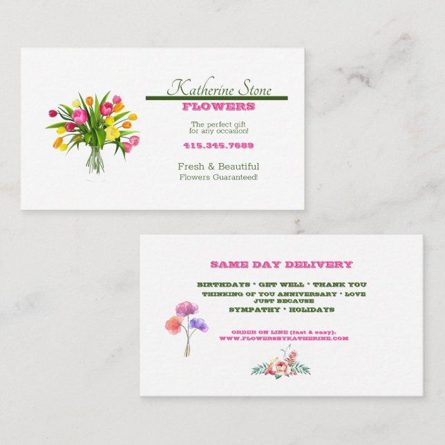 Tarjeta De Visita Flores floristas para cualquier ocasión (Anverso / Reverso)