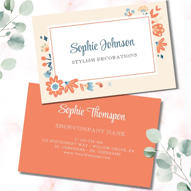 Tarjeta De Visita Flores folclóricas nórdicas florales (Subido por el creador)