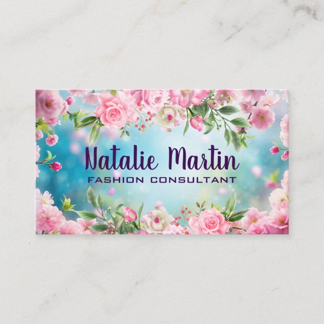 Tarjeta De Visita Flores | Fondo elegante (Anverso)