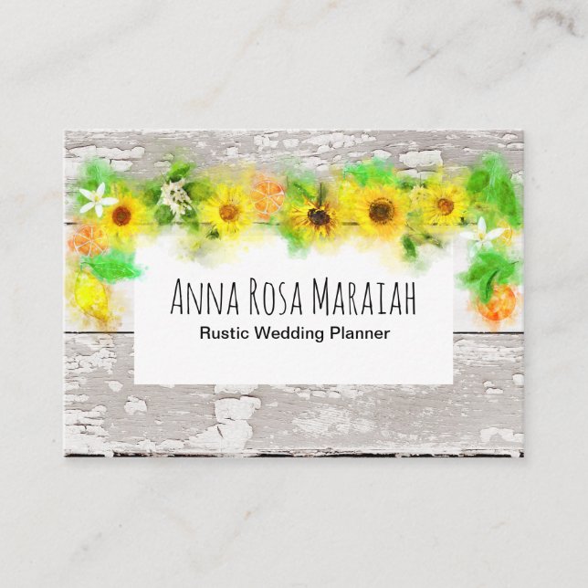 Tarjeta De Visita Flores girasoles leones Vieja Madera Rústica Vinta (Anverso)