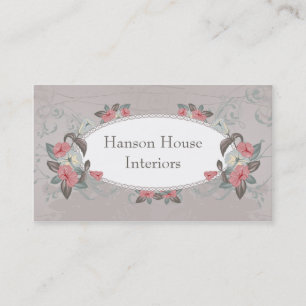 Tarjeta De Visita Flores grises verdes rosadas de la vid de trompeta