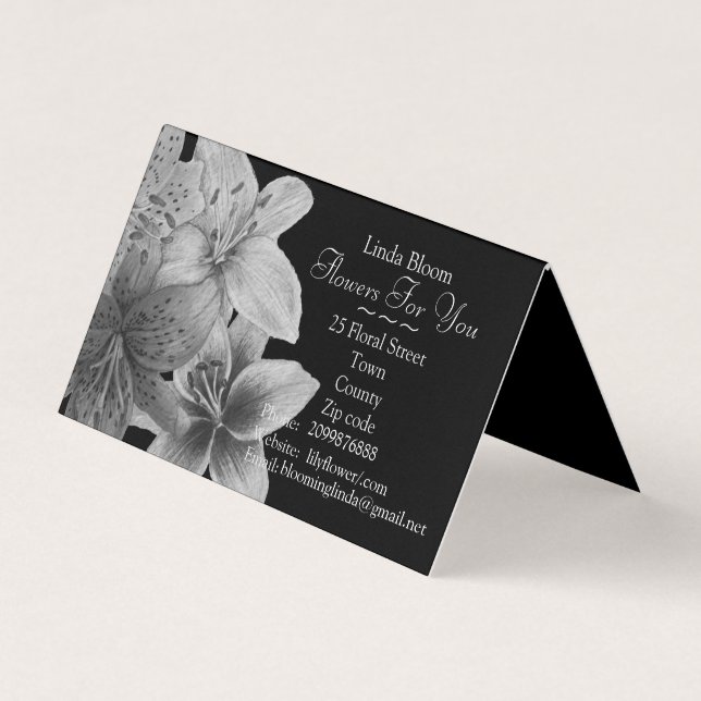 Tarjeta De Visita flores Lilis floristas de diseño de arte blanco y  (Anverso)