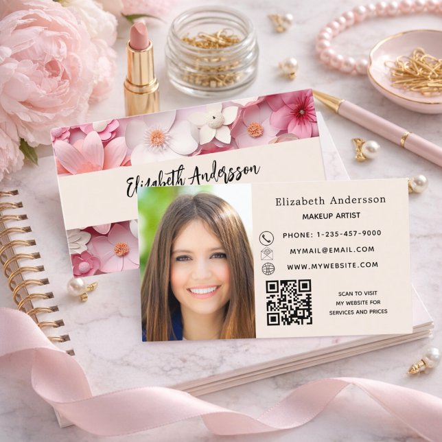 Tarjeta De Visita Flores logo QR foto blanco rosa (Subido por el creador)