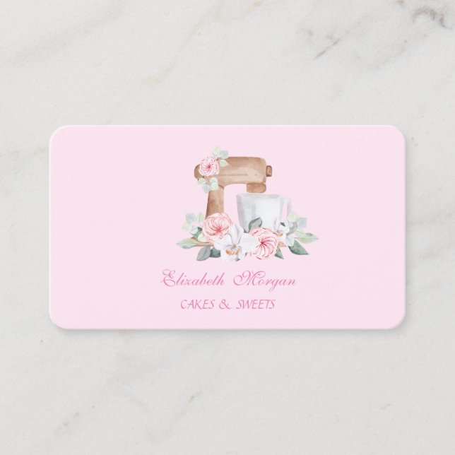 Tarjeta De Visita Flores mezcladoras elegantes, panadería dulce (Anverso)