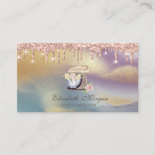 Tarjeta De Visita Flores Mezcladoras Retro de Rosa Drips Holográfica
