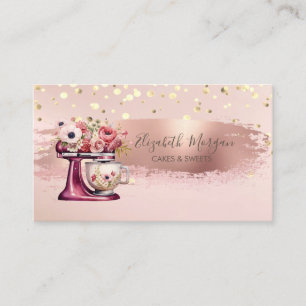Tarjeta De Visita Flores mezcladoras rojas, Confeti dorado, Pincelad