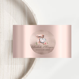 Tarjeta De Visita Flores Mixer Corazones Rosa Dorado Círculo Dulces