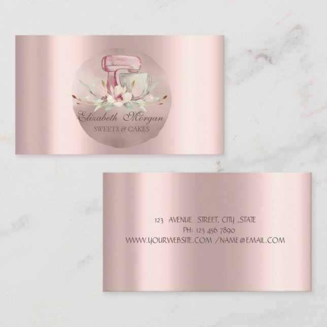 Tarjeta De Visita Flores Mixer Rosa Dorado Circulo Dulces (Anverso / Reverso)