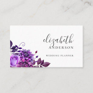 Tarjeta De Visita Flores moradas acuarelas. Profesional floral