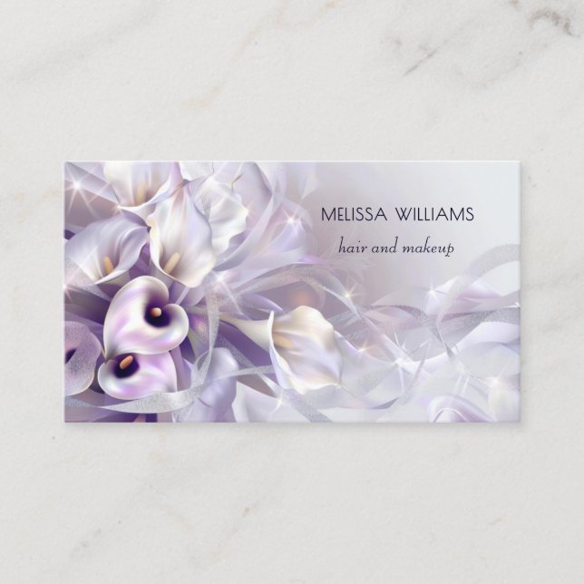 Tarjeta De Visita Flores Moradas de Lujo (Anverso)