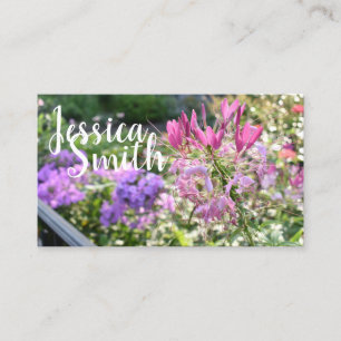 Tarjeta De Visita Flores moradas rosadas naturaleza floral primavera