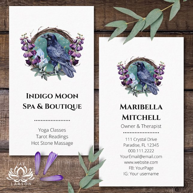 Tarjeta De Visita Flores Morados Corona de Cristales Cuervo Celestia (Subido por el creador)