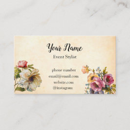 Tarjeta De Visita Flores multicoloras ilustradas vintage