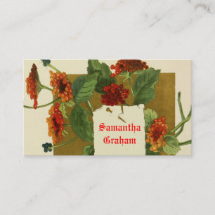 Tarjeta De Visita flores naranjas rojas vintage personalizadas