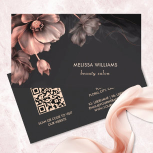 Tarjeta De Visita Flores Negras Brillantes Rosadas