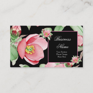 Tarjeta De Visita Flores negras de color verde floral rosa