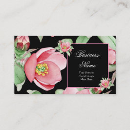 Tarjeta De Visita Flores Negras Hojas Verdes Florales Rosadas