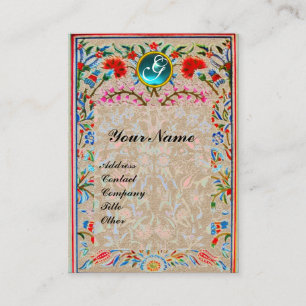 Tarjeta De Visita FLORES ORIENTALES DAMASK MONOGRAM Blue Kraft