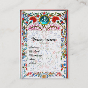 Tarjeta De Visita FLORES ORIENTALES RODADOS DAMASK MONOGRAM Blue Pea