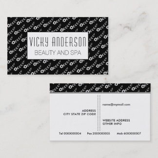 Tarjeta De Visita Flores pequeñas blancas con motivos florales negro