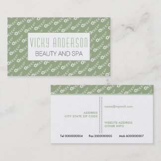 Tarjeta De Visita Flores pequeñas blancas sage patrón floral verde