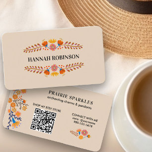 Tarjeta De Visita Flores populares mexicanas Earthy QR Code