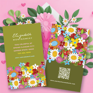 Tarjeta De Visita Flores primaverales caprichosas dulces jardín colo