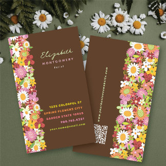 Tarjeta De Visita Flores primaverales caprichosas dulces jardín colo