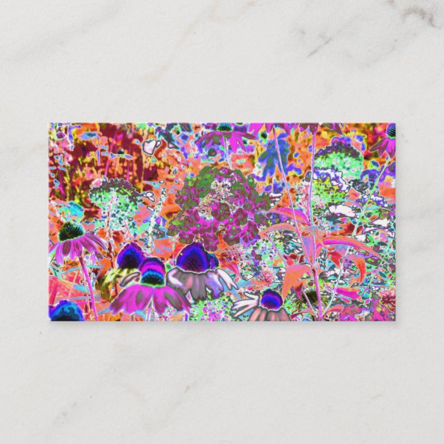 Tarjeta De Visita Flores psicodélicas de jardín verde de cal y rosa  (Anverso)