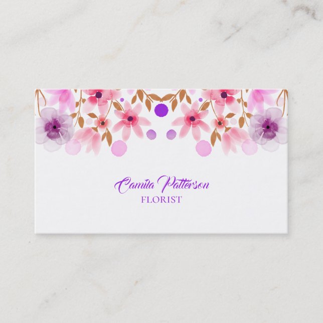 Tarjeta De Visita Flores Púrpura Y Rosa (Anverso)