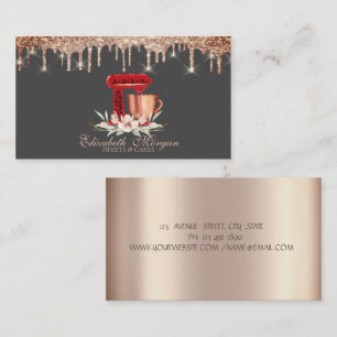 Tarjeta De Visita Flores Red Mixer Rose Gold Drips Panadería
