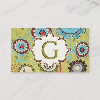 Tarjeta De Visita Flores retro azul turquesa estampado floral